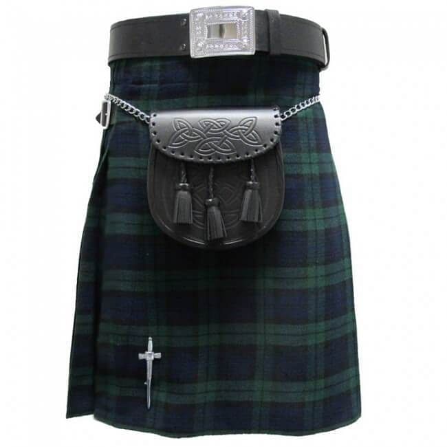 Scottish Men's Kilt Set Sporran, Chain,  Belt, Buckle, Pin Traditional Dress Tartan Kilts