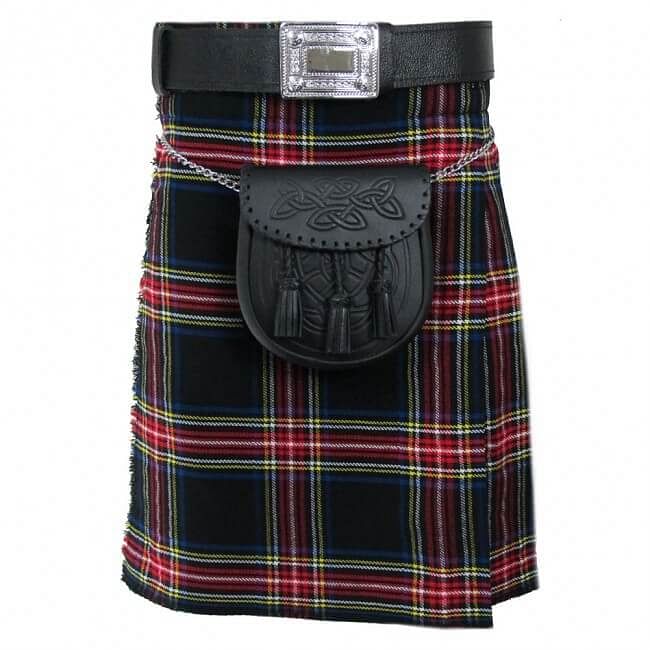 Scottish Men's Kilt Set Sporran, Chain,  Belt, Buckle, Pin Traditional Dress Tartan Kilts