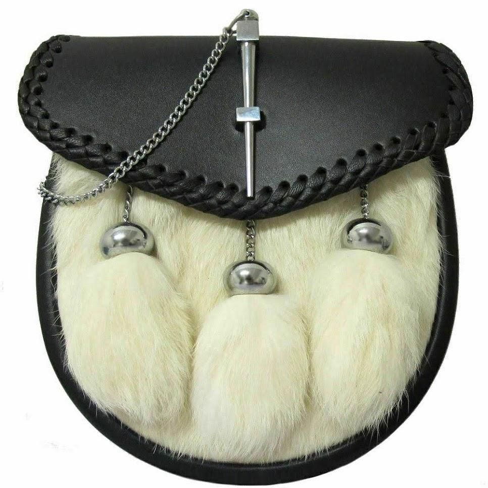 White Rabbit Fur Pin-Lock Semi-Dress Sporran – Scottish Men's Kilt Accessory