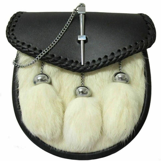 White Rabbit Fur Pin-Lock Semi-Dress Sporran – Scottish Men's Kilt Accessory