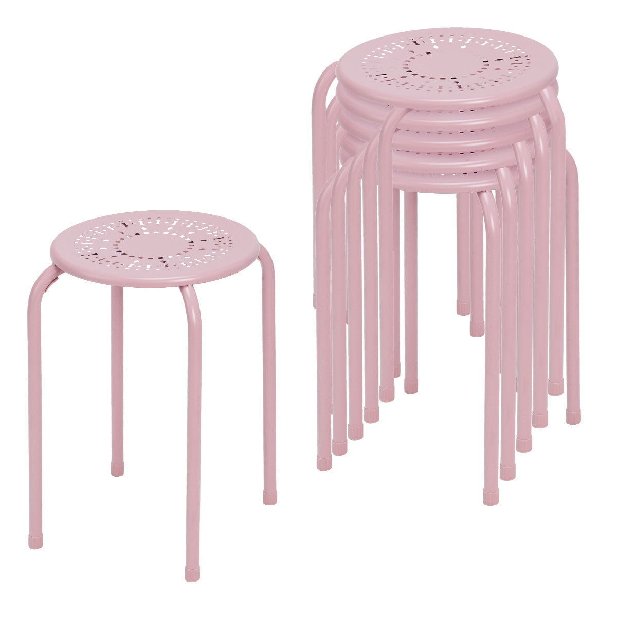 Set of 6 Round Metal Stools Support up to 120kg-Black