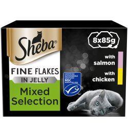 Sheba Fine Flakes Adult Wet Cat Food Mixed Selection in Jelly 8 x 85g - Case of 4