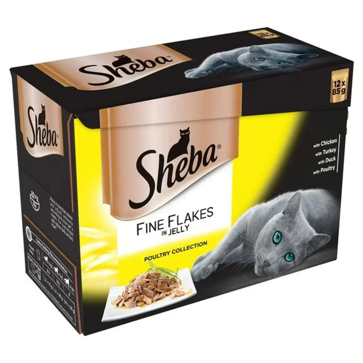 Sheba Fine Flakes Cat Pouches Poultry Collection in Jelly 12 x 85g pack - Case of 4