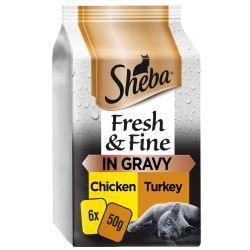 Sheba Fresh and Fine Wet Cat Food Pouches Chicken and Turkey in Gravy 6 x 50g - Case of 8
