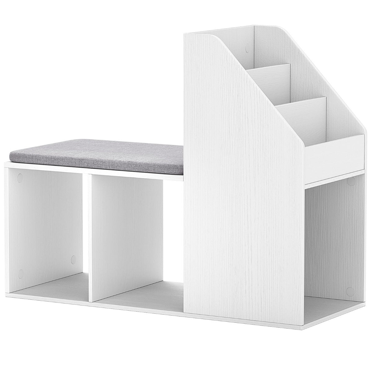 Shoe Storage Bench with 3-Tier Rack and Side Compartments-White