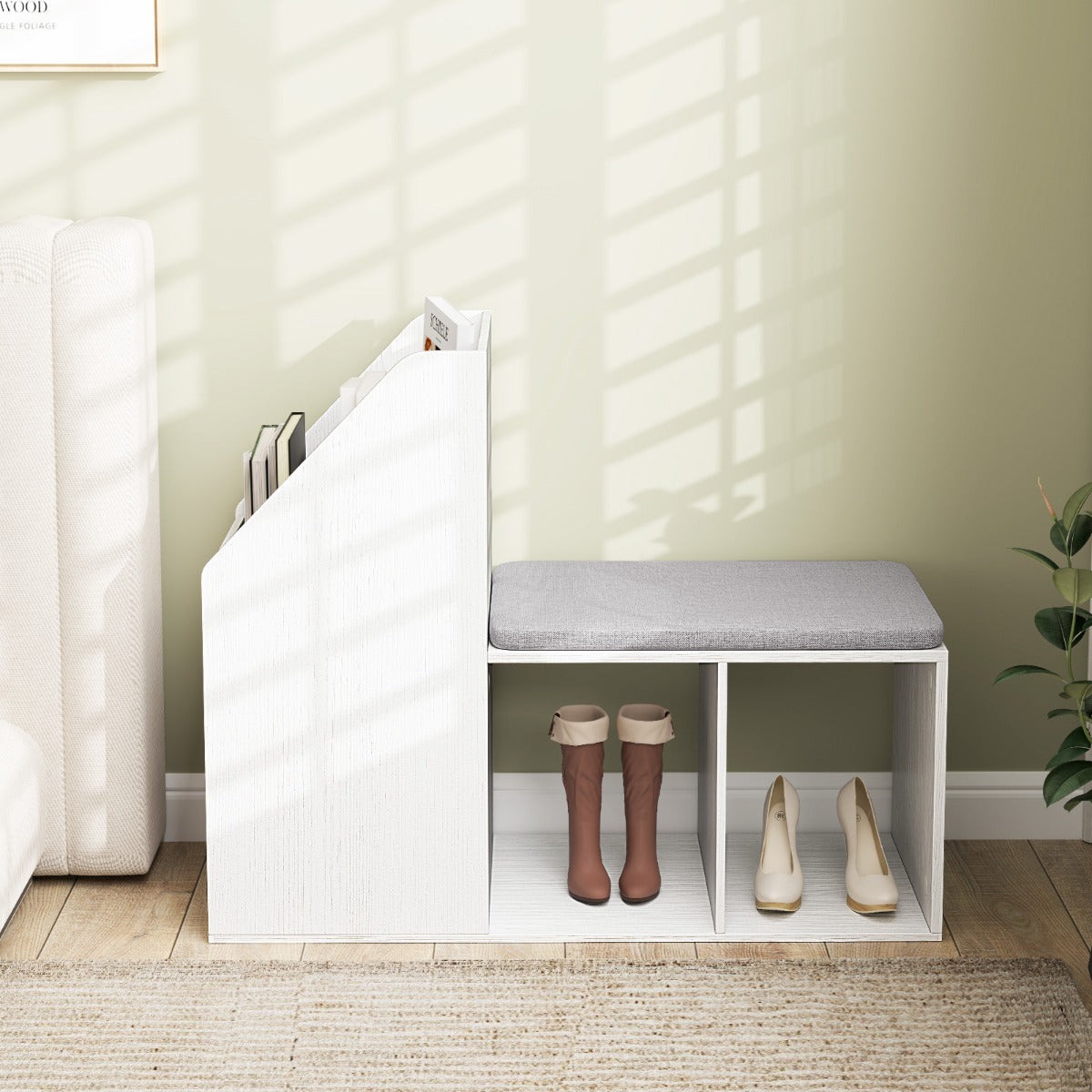 Shoe Storage Bench with 3-Tier Rack and Side Compartments-White