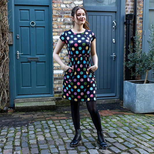 Polka Dot Breastfeeding Dress | Knee Length Nursing Dress with Zip Access