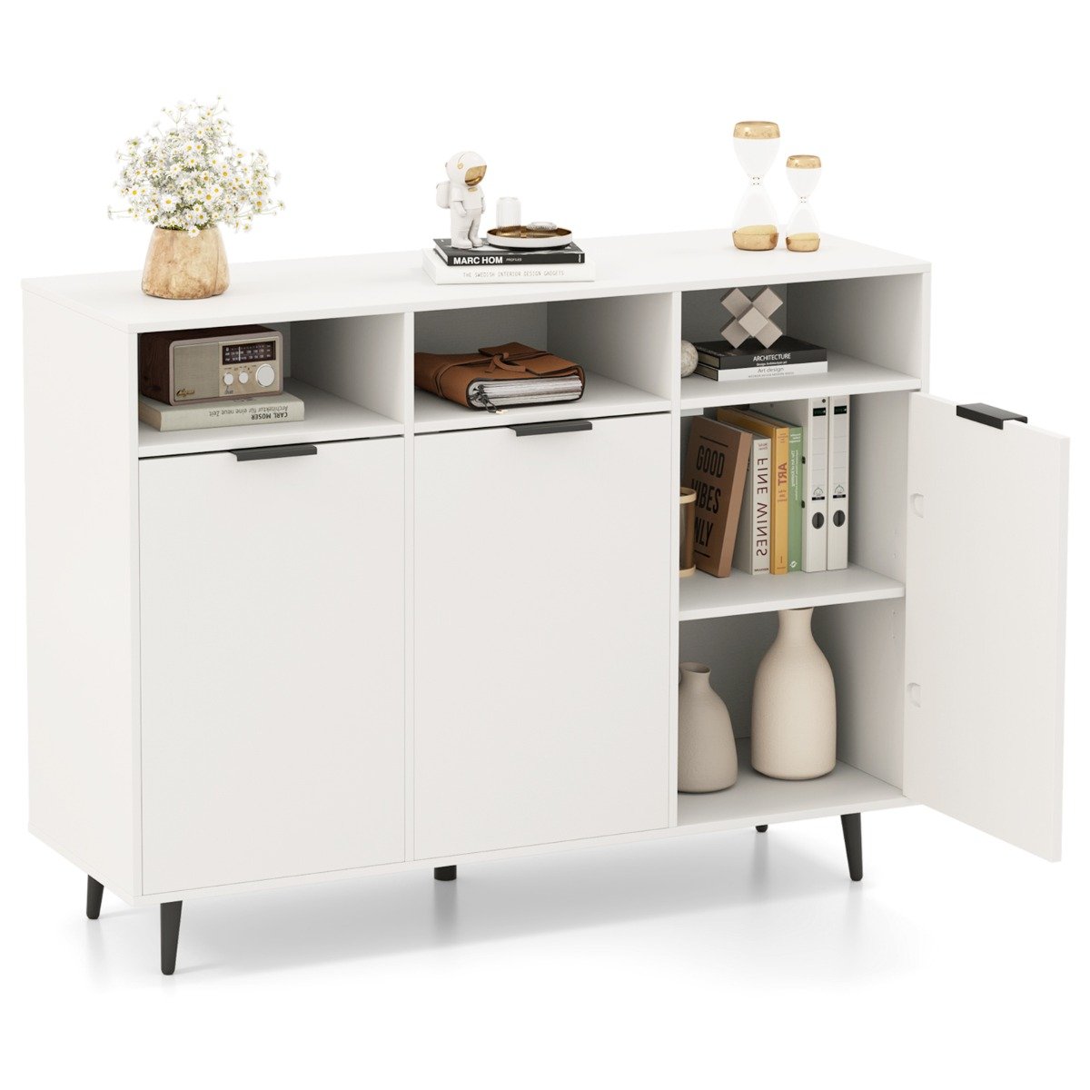 Sideboard Buffet Cabinet with 5-Position Adjustable Shelves-White