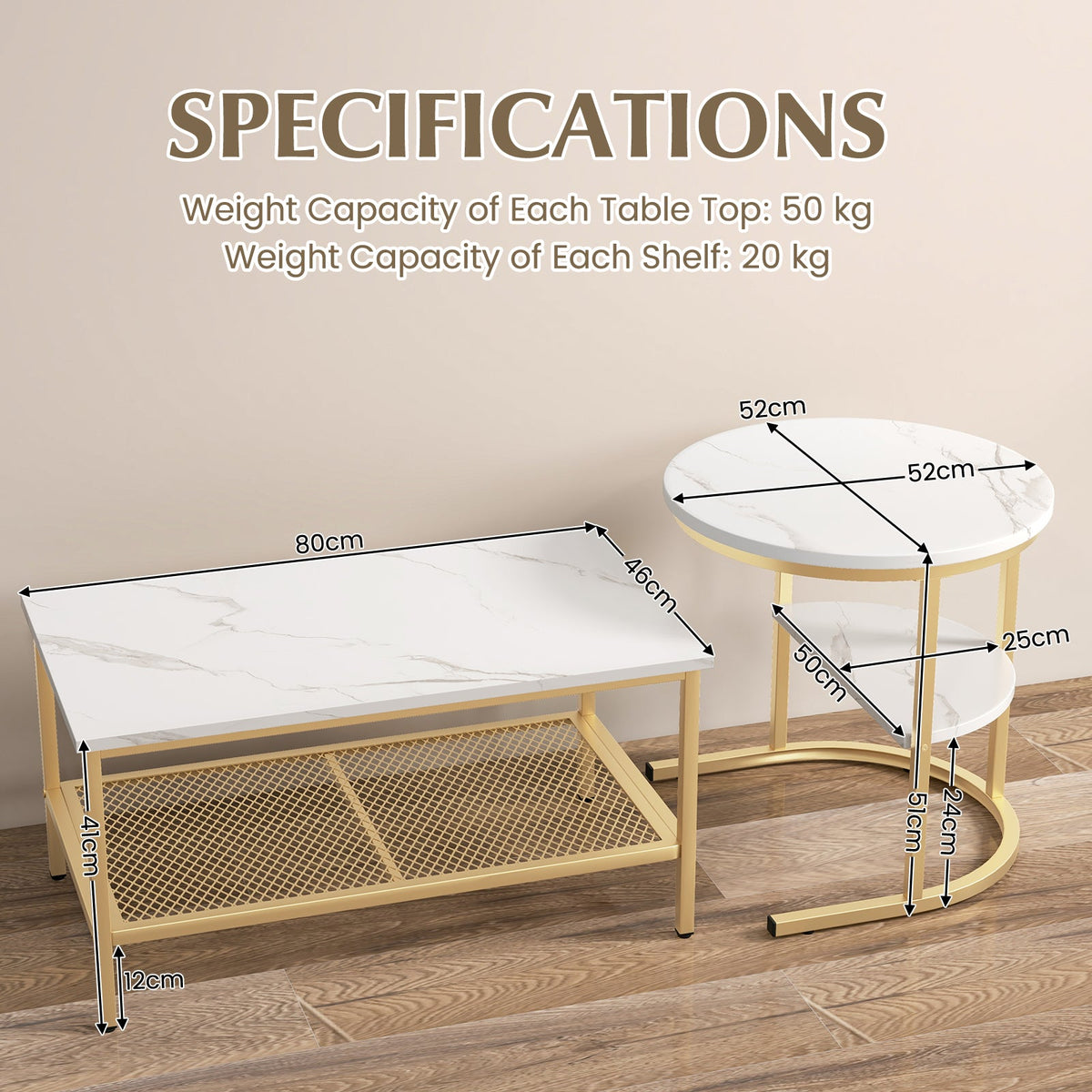 Set of 2 Nesting Coffee Table with Extra Storage Shelf-Black