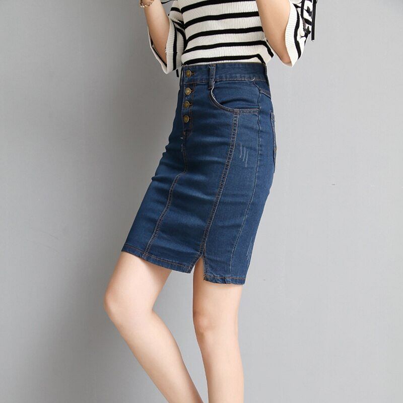 Skirt Denim Bodycon With Stretchy Midi Skirt Jeans High Waist Pencil Skirts Women