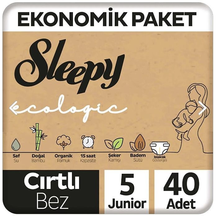 Sleepy Ecologic Baby Velcro Diaper Junior Size 5, 40 Pcs Pack