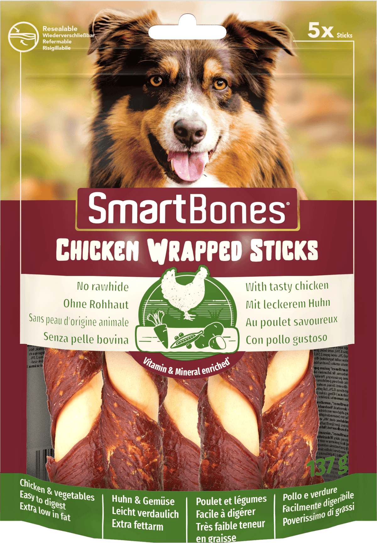 SmartBones Chicken Wrapped Sticks Medium 5 Pieces - Case of 11