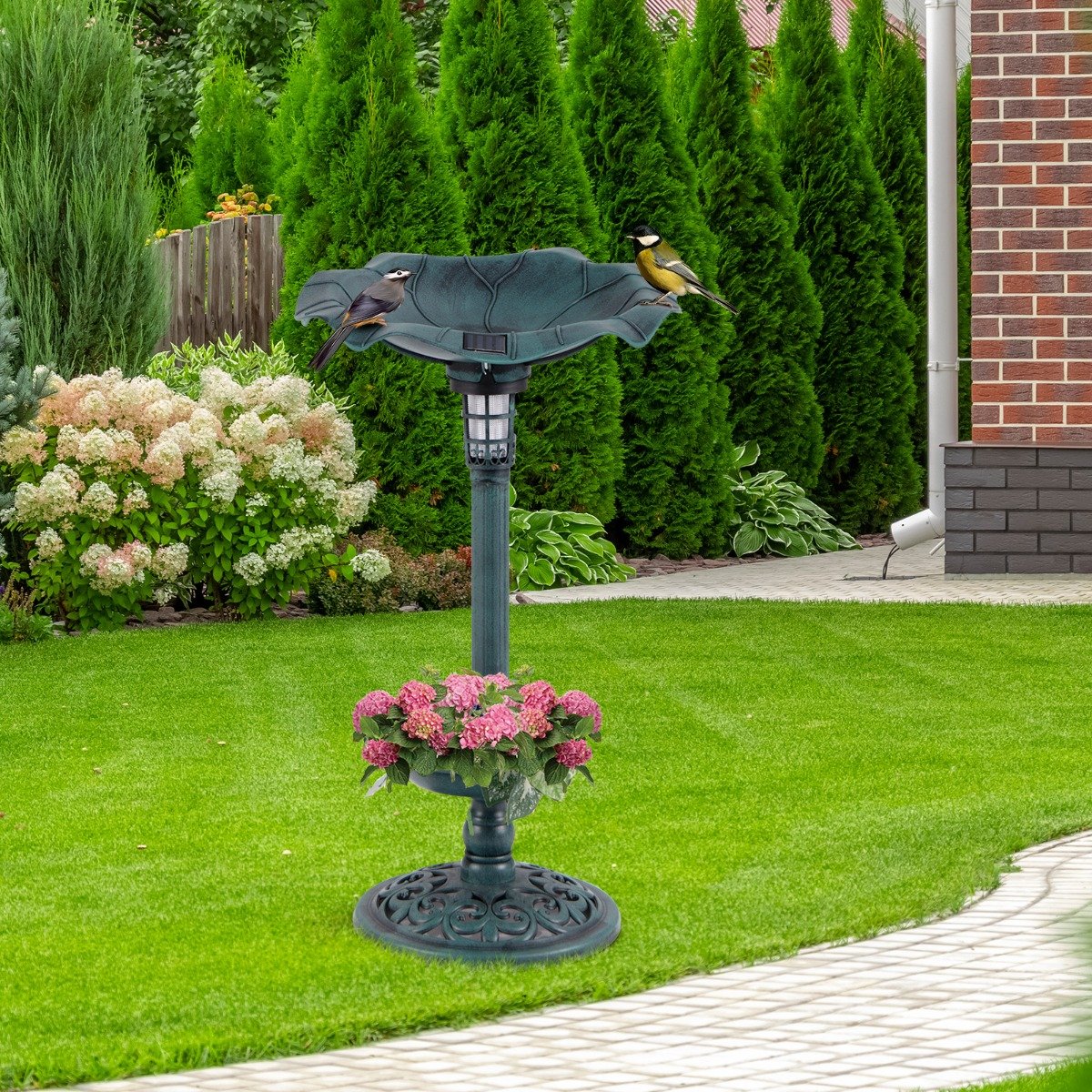 Solar-Powered Bird Bath and Feeder Combo Set for Garden Yard Lawn-Antique