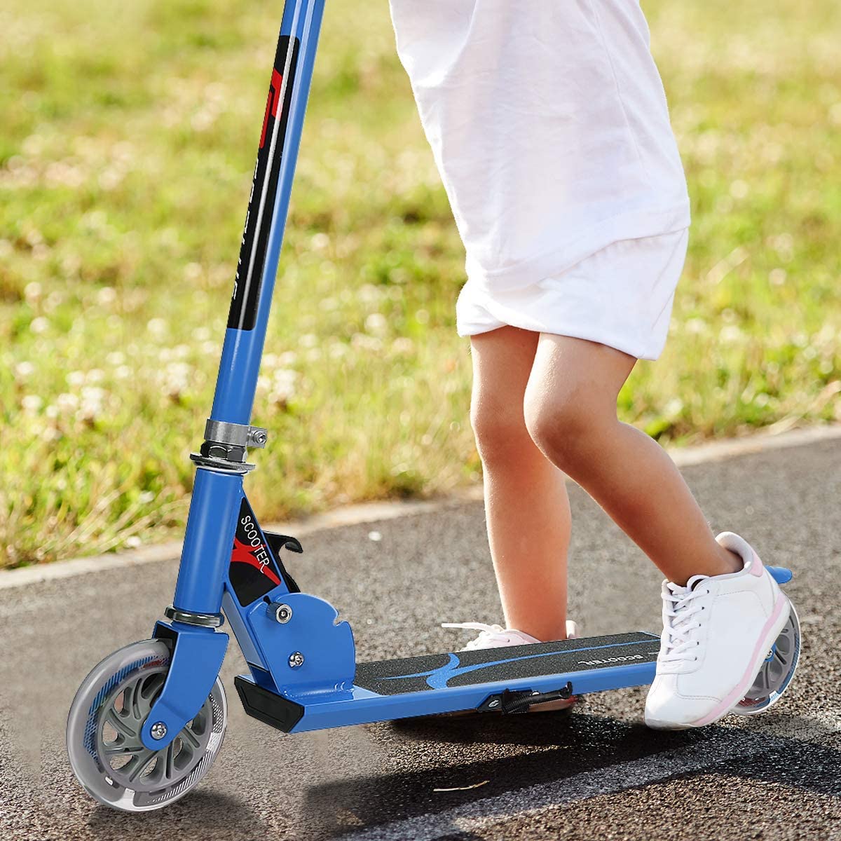 Kids Aluminum Folding Stunt Scooter with LED Wheels-Navy
