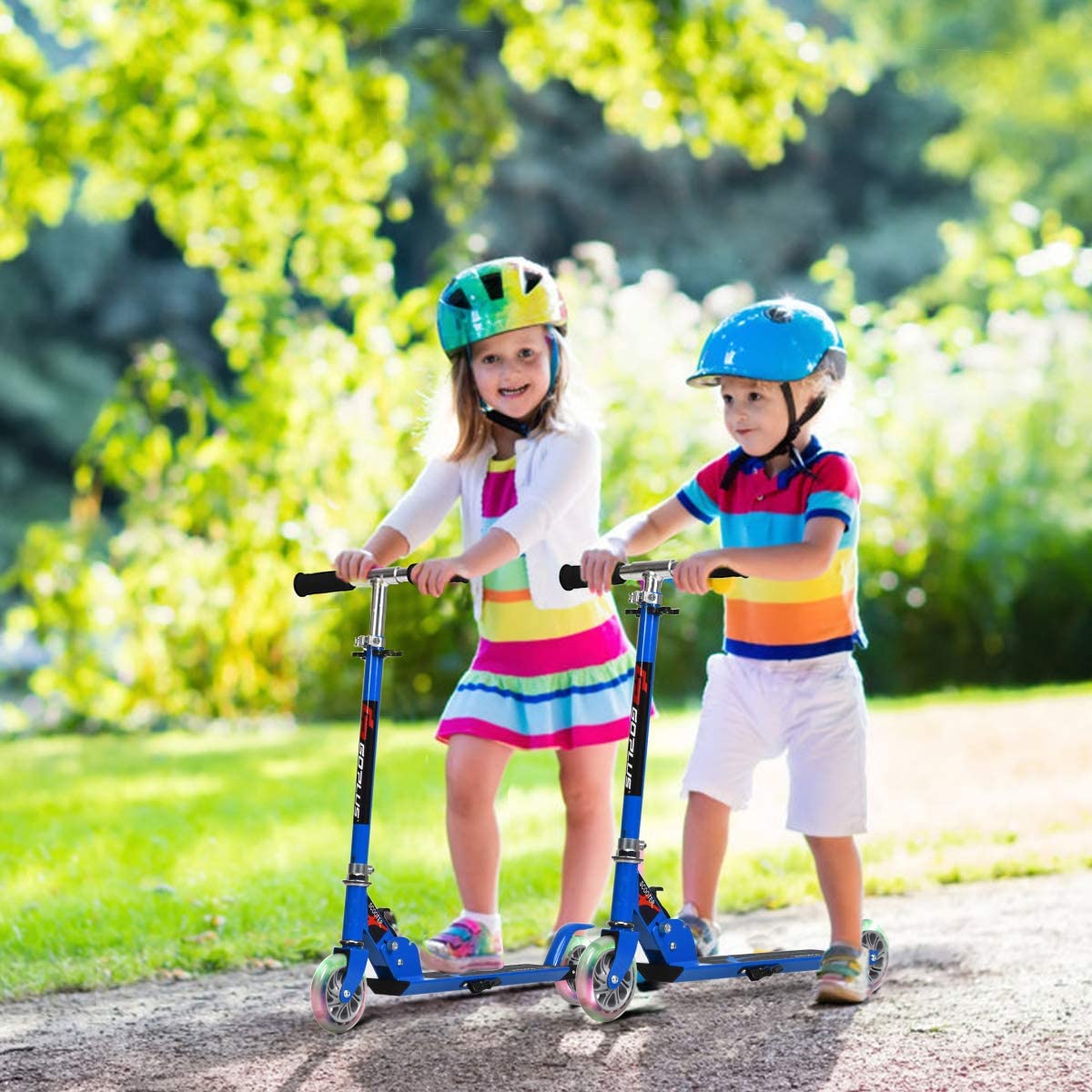 Kids Aluminum Folding Stunt Scooter with LED Wheels-Navy