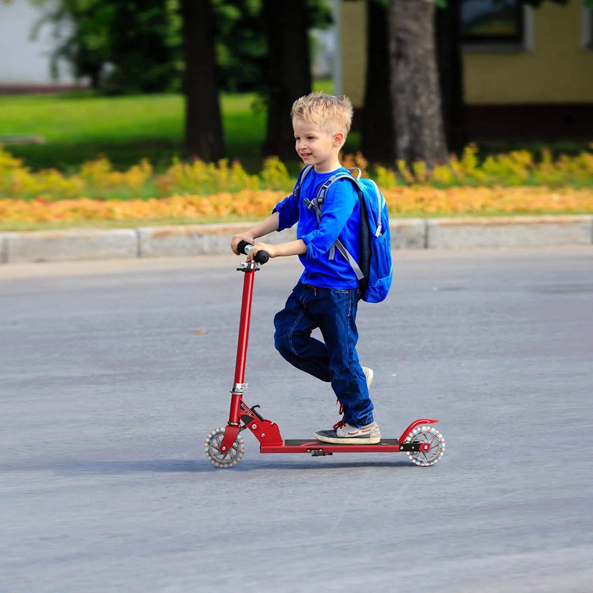 Kids Aluminum Folding Stunt Scooter with LED Wheels-Navy