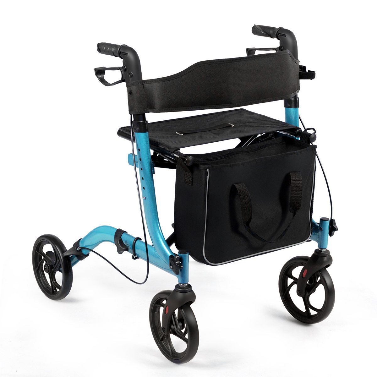 Folding Aluminium Rollator Walker Mobility Aid With 4 Wheels-Black