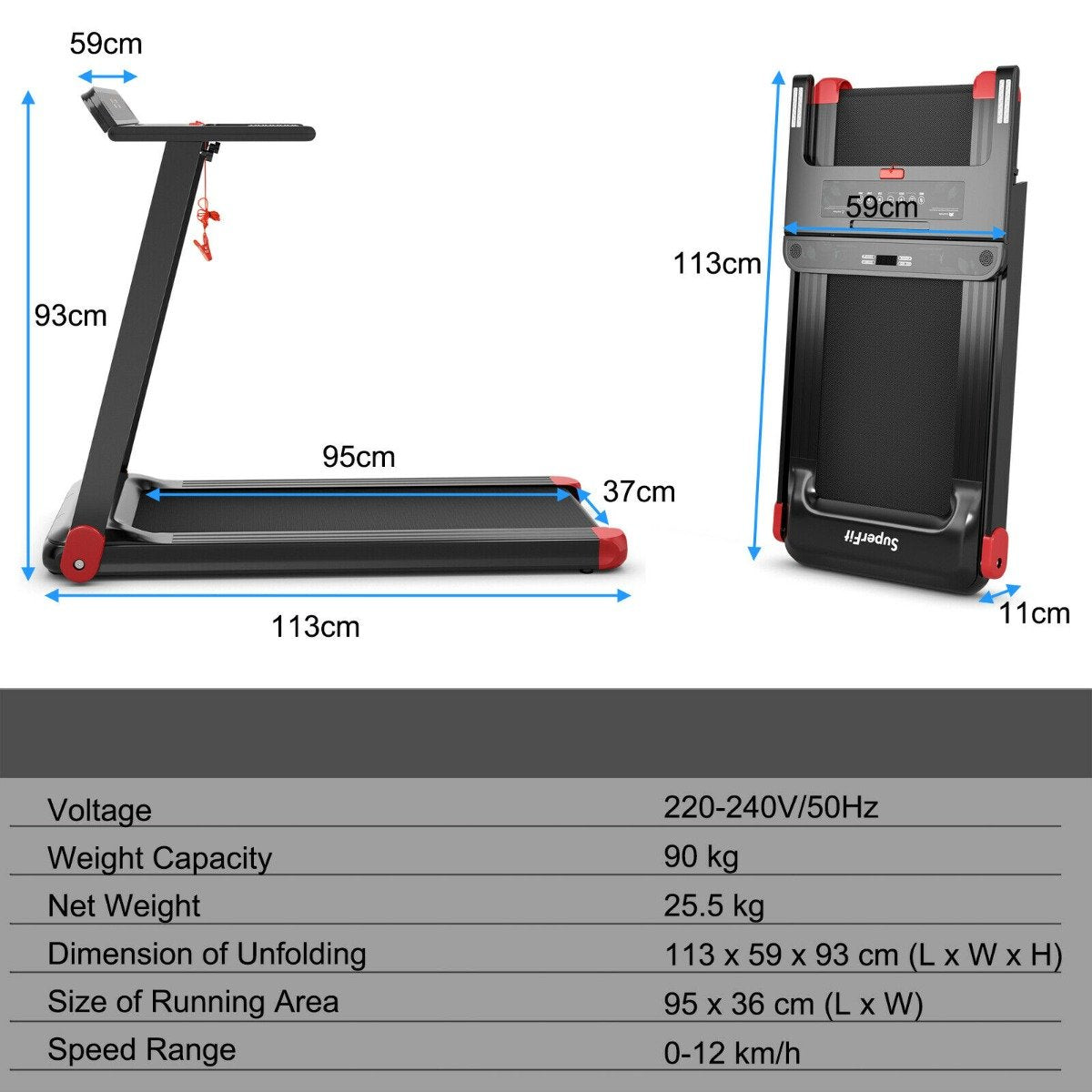 Folding Treadmill with APP Control and Bluetooth Speaker-Blue