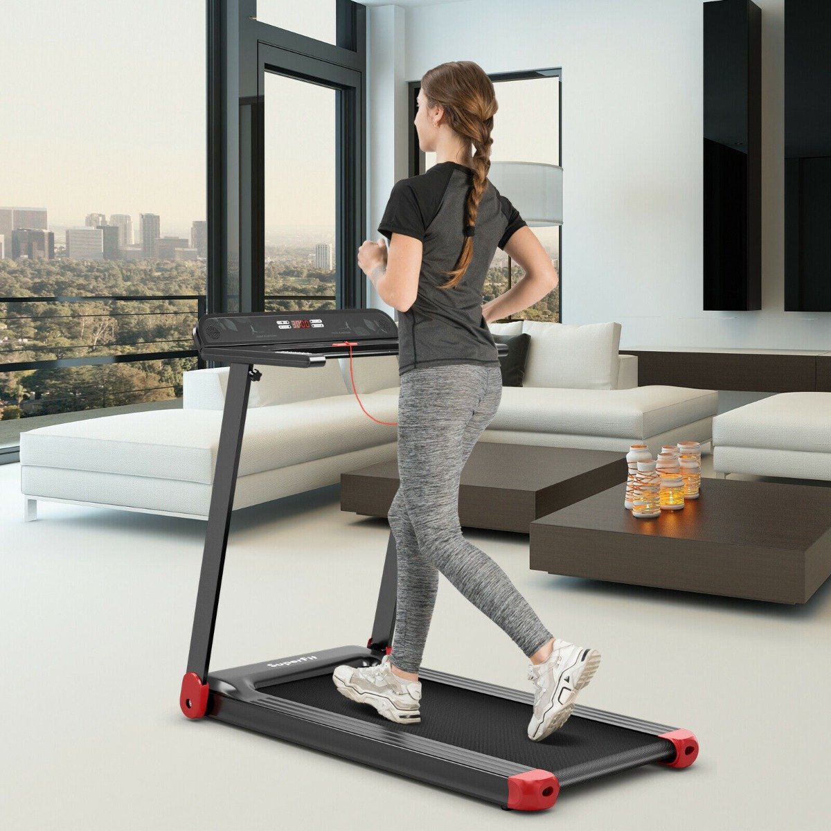 Folding Treadmill with APP Control and Bluetooth Speaker-Blue