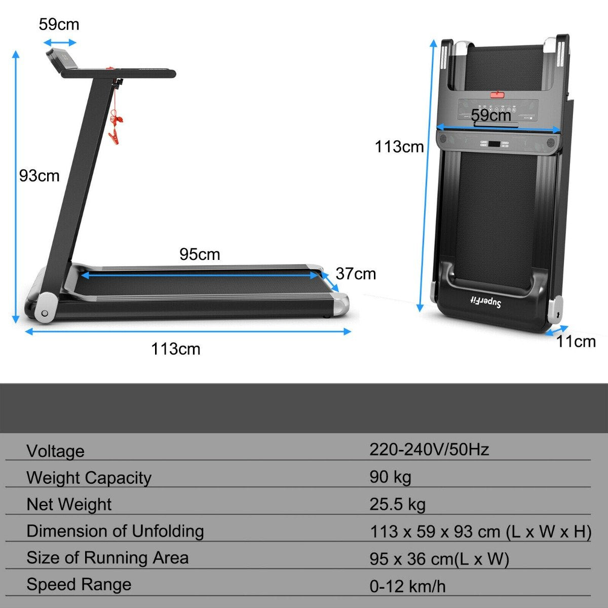 Folding Treadmill with APP Control and Bluetooth Speaker-Blue
