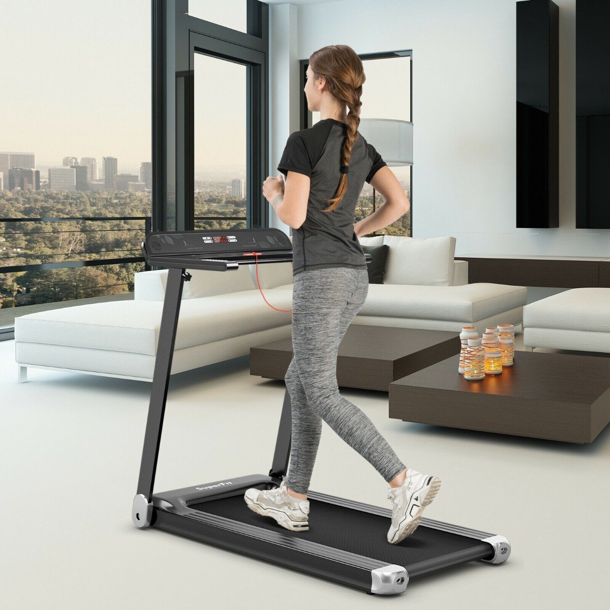 Folding Treadmill with APP Control and Bluetooth Speaker-Blue