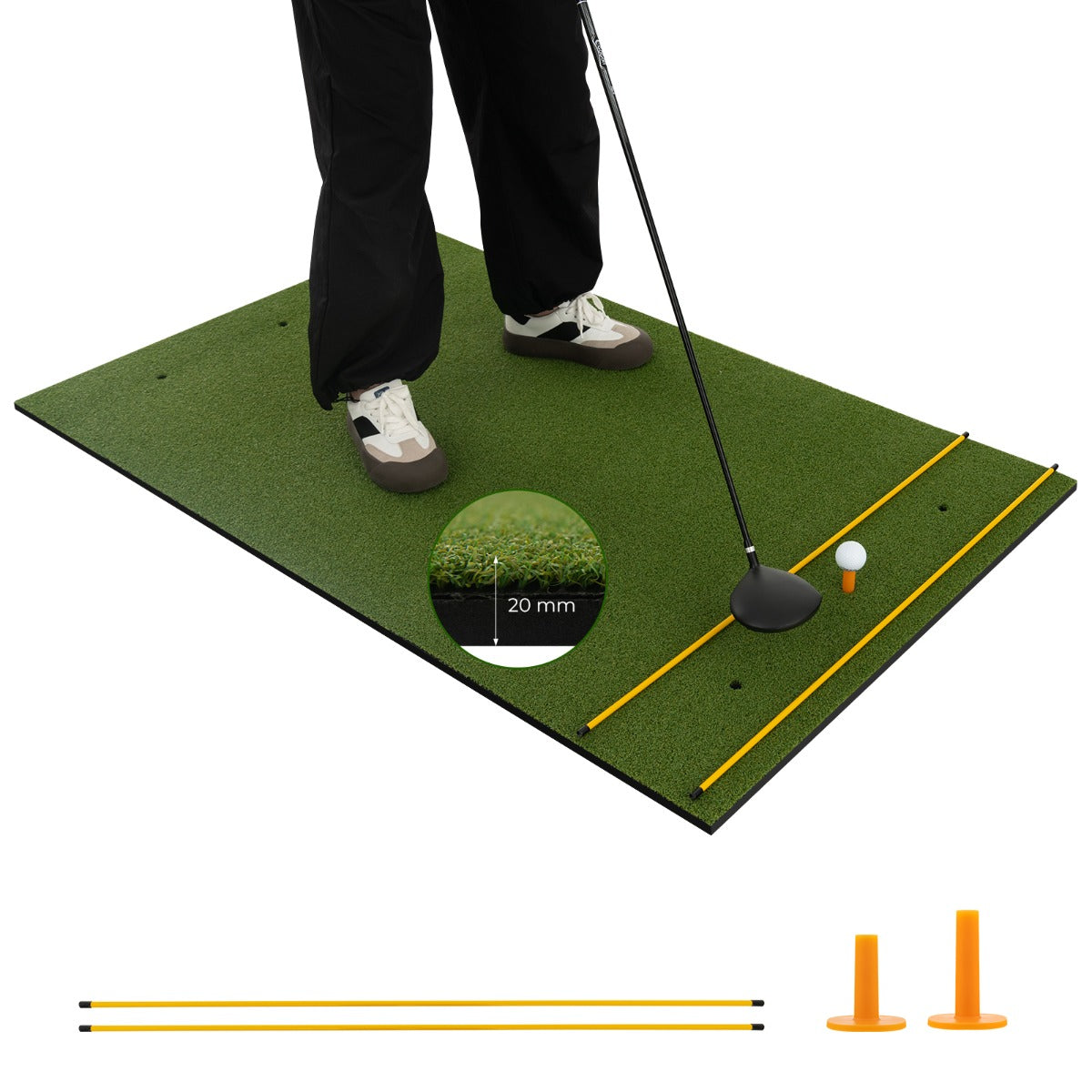 Golf Hitting Mat Includes 2 Rubber Tees and 2 Alignment Sticks-L