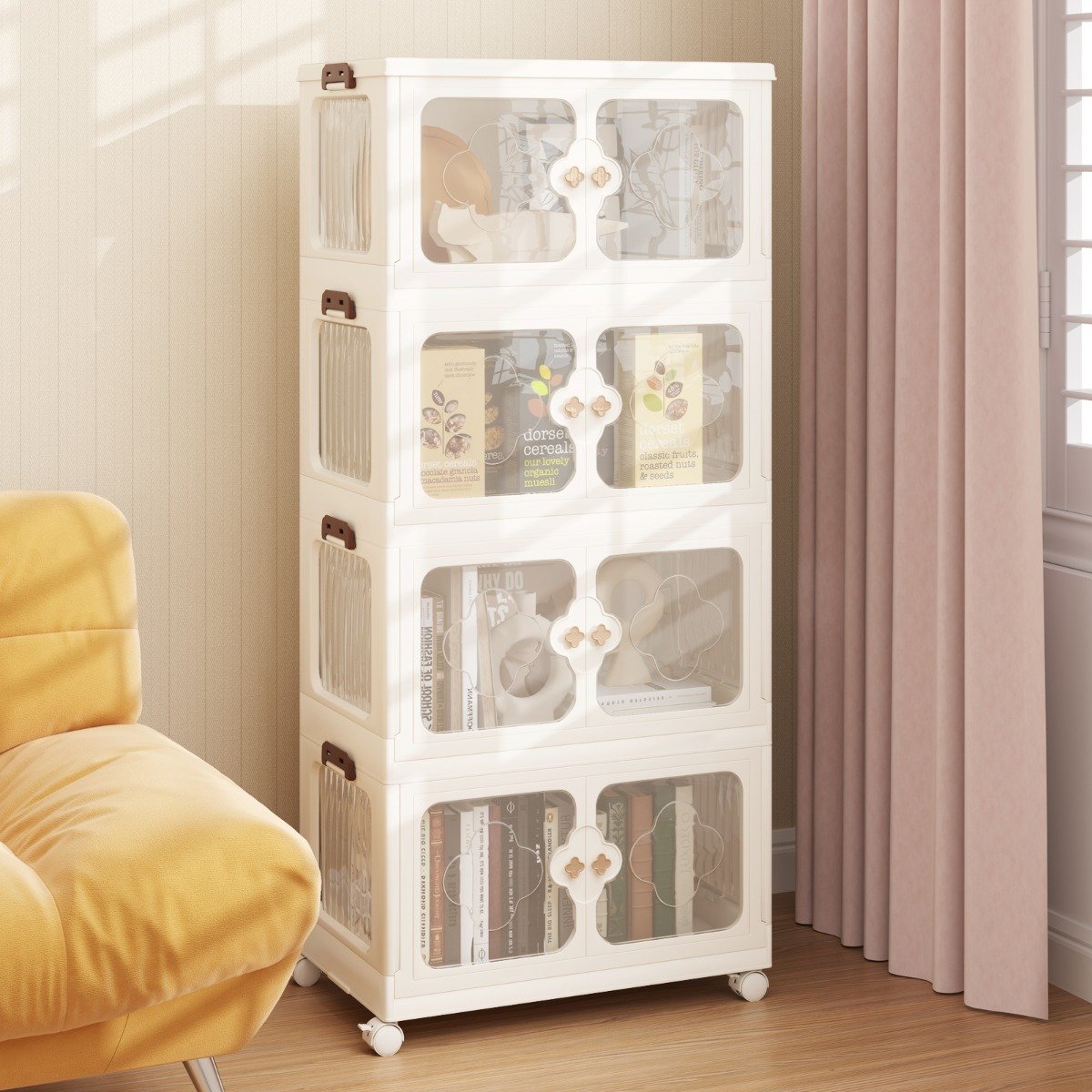 Stackable Storage Containers with Wheels and Lit-White-4-Tier