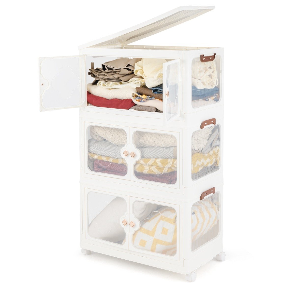 Stackable Storage Containers with Wheels and Lit-White-4-Tier