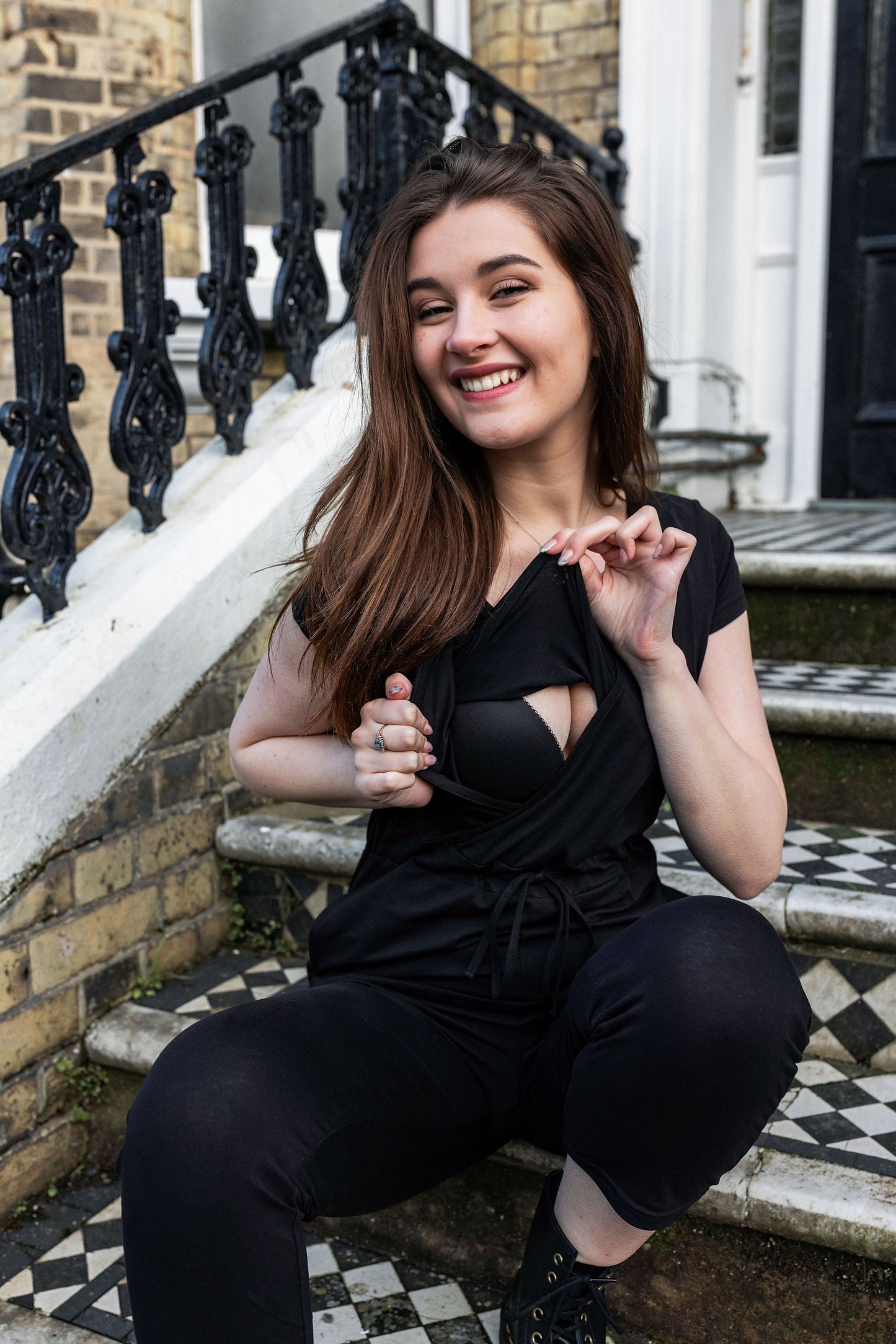 Breastfeeding Jumpsuit Black – Classic Cotton Nursing Jumpsuit with Pockets | Sizes 6-24
