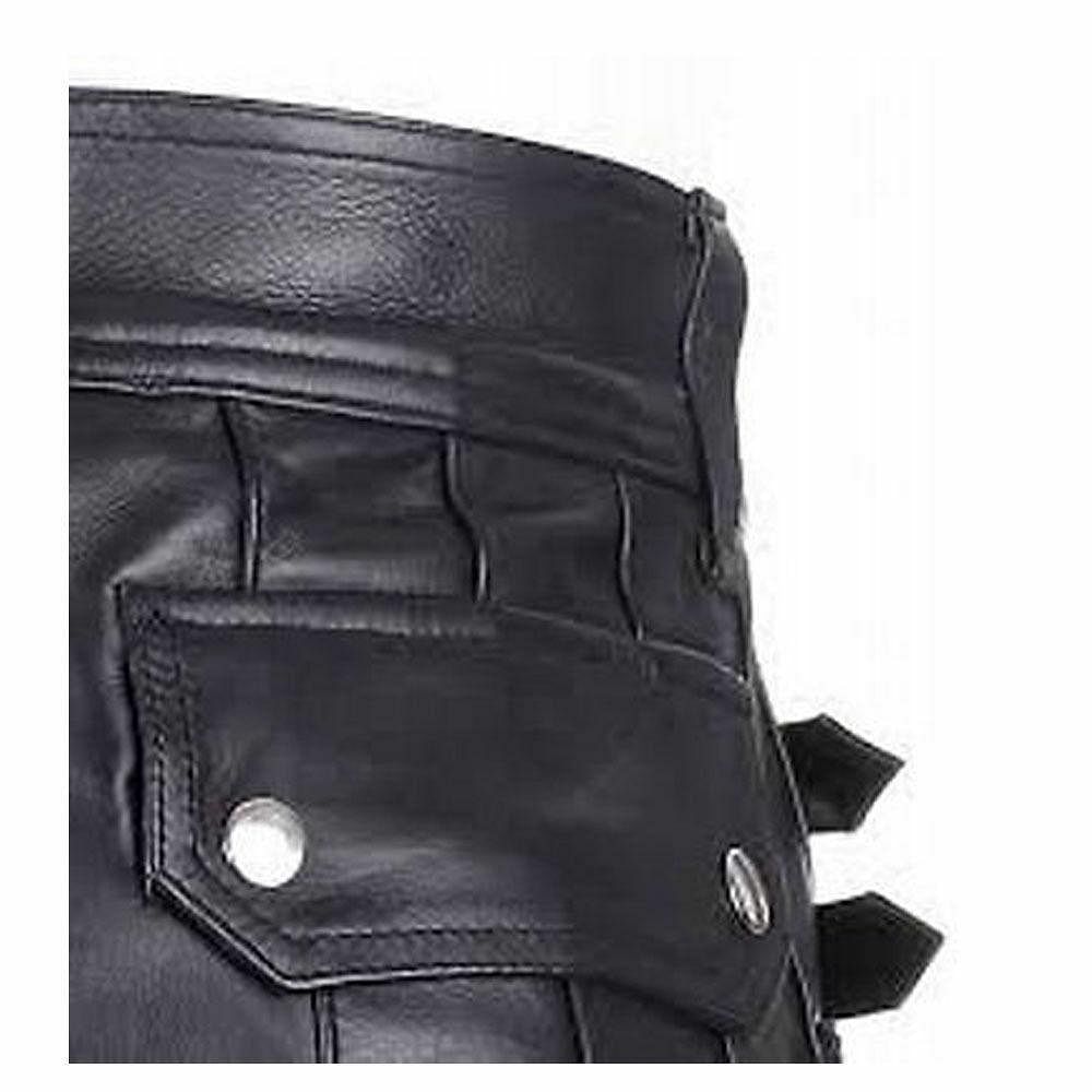 Stylish Black Leather Kilt Twin Cargo Pockets Cowhide Leather