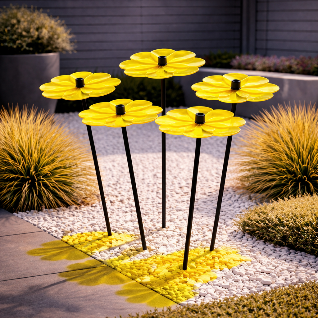 Garden Décor Ornaments Set of 5 'Double Blossoms'