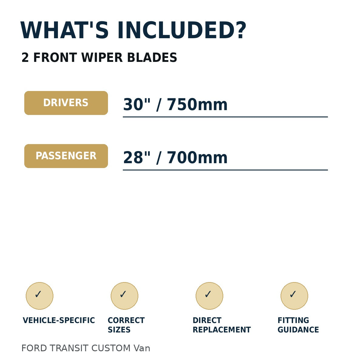FORD TRANSIT CUSTOM Van Apr 2012 Onwards Wiper Blade Kit