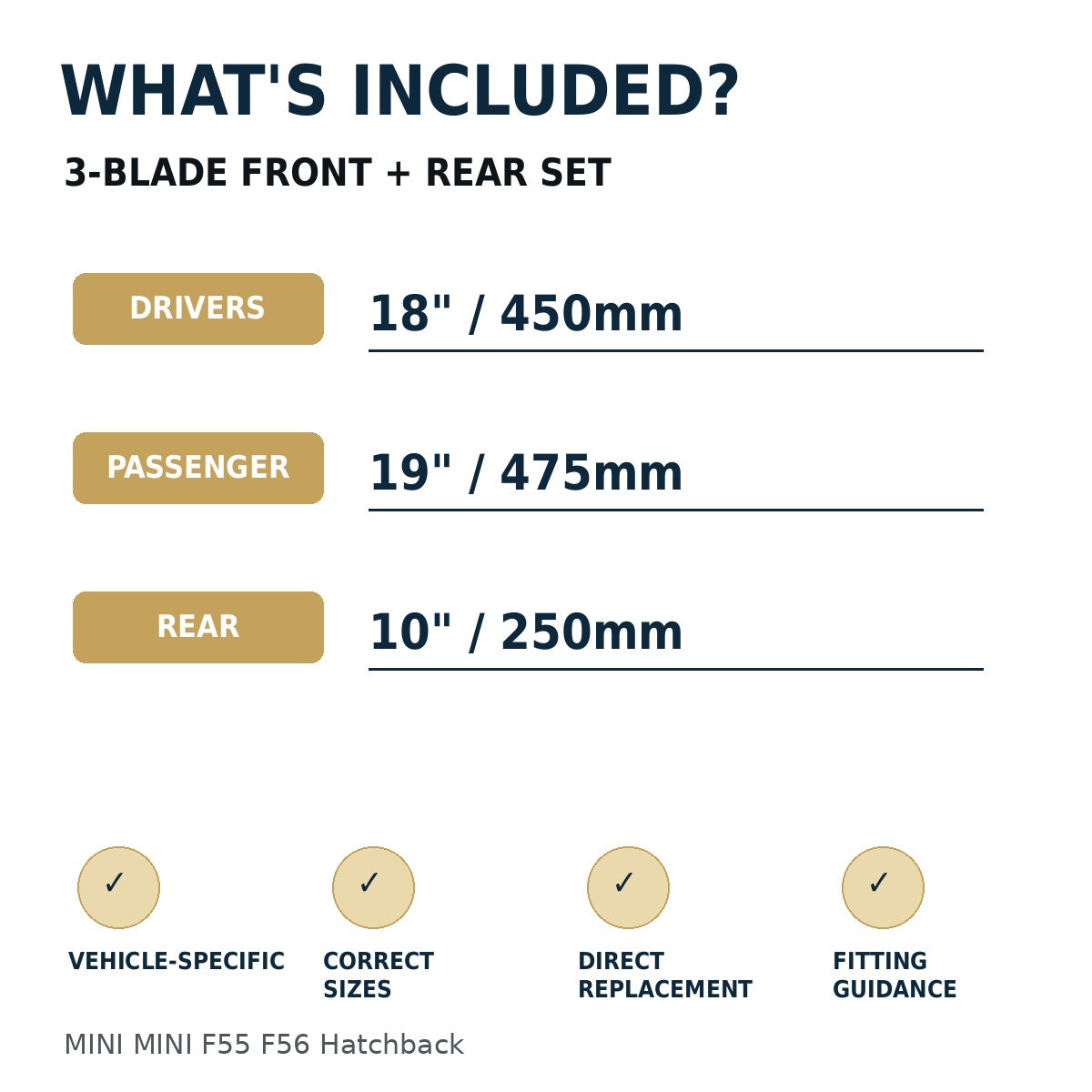 MINI MINI F55 F56 Hatchback Aug 2014 to May 2017 Wiper Blade Set