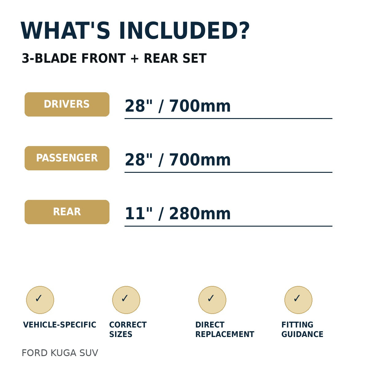 FORD KUGA SUV Jan 2013 to Apr 2020 Wiper Blade Set