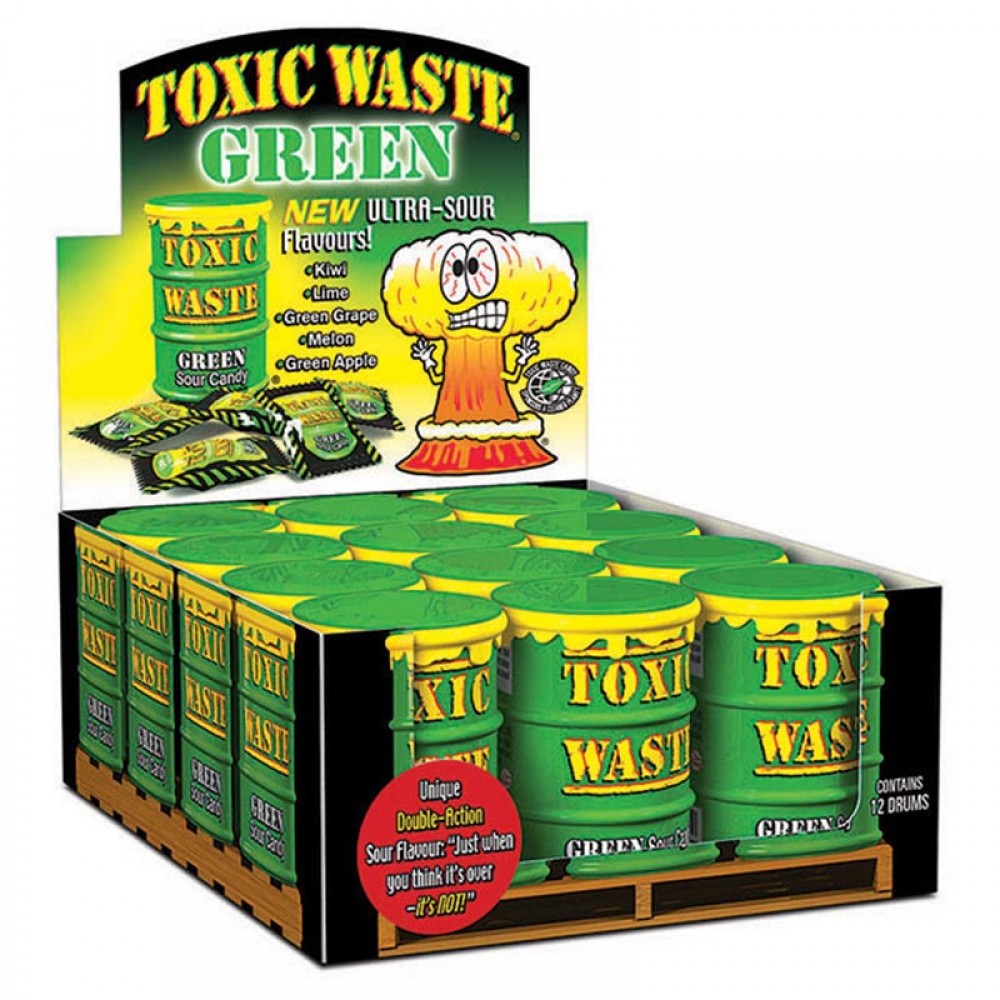 12 x Toxic Waste - Grüne saure Süßigkeiten 42 g