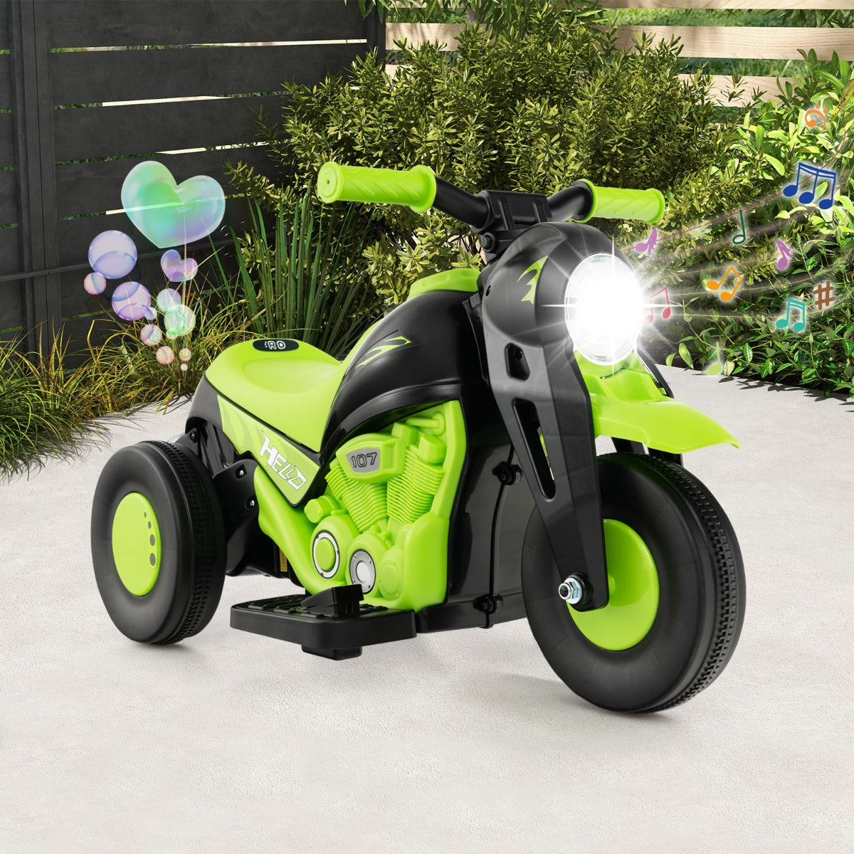 6V Electric Kid Ride on Motorcycle with Bubble Maker-Beige