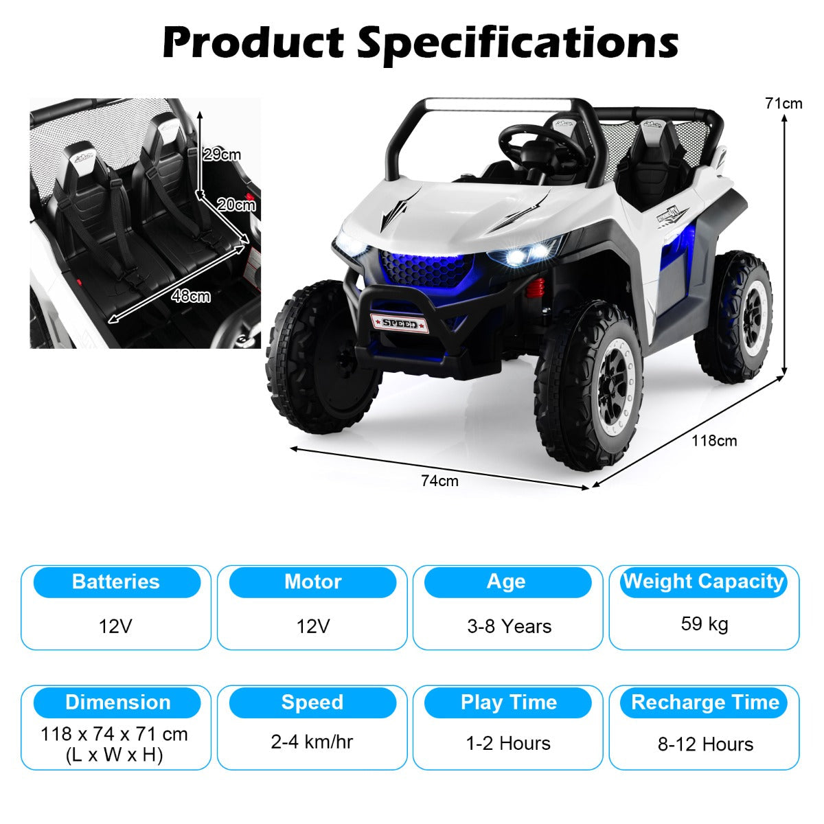 12V Electric Truck Car with Remote Controland Battery Powered UTV-Black