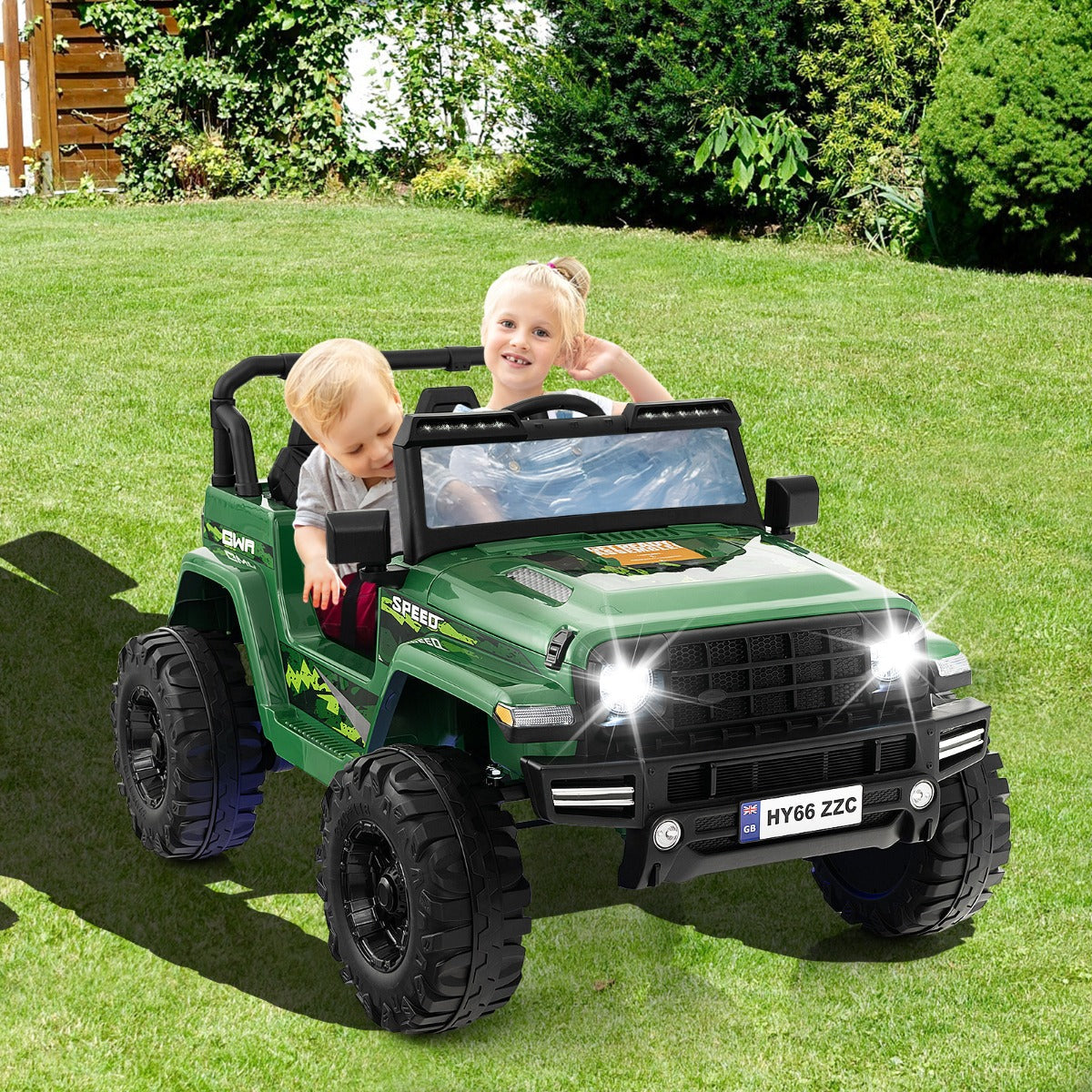 2-Seater Ride-on Car with Parent Remote Control-Green