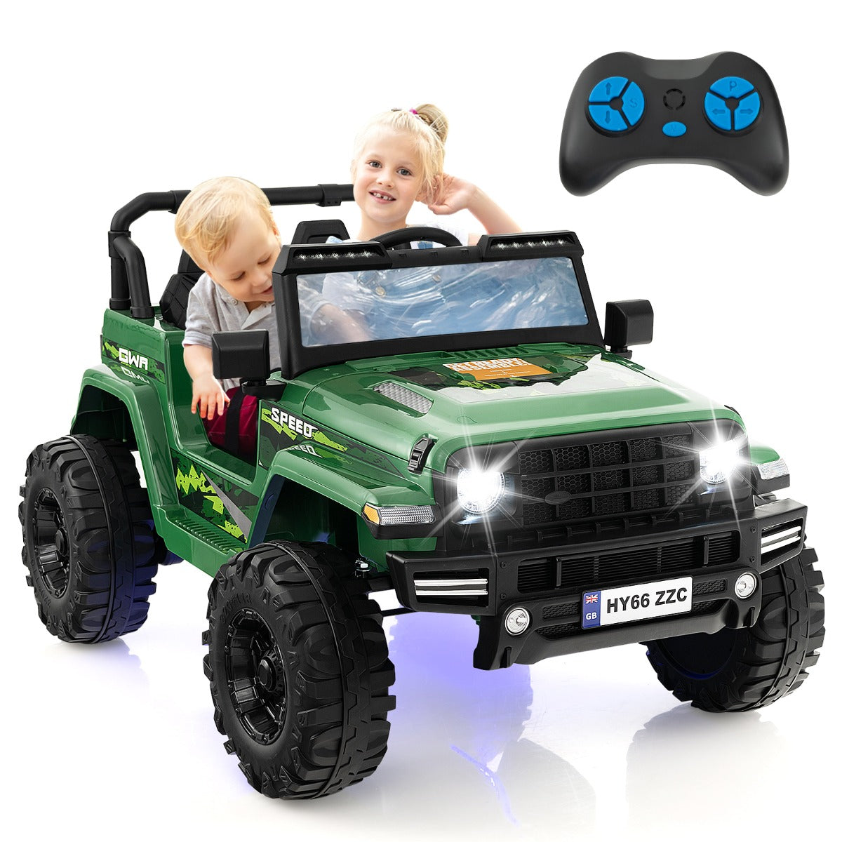 2-Seater Ride-on Car with Parent Remote Control-Green