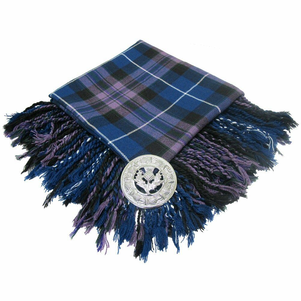 Traditional Scottish Highland Acrylic Wool Tartan Fly Plaids with Thistle Brooch