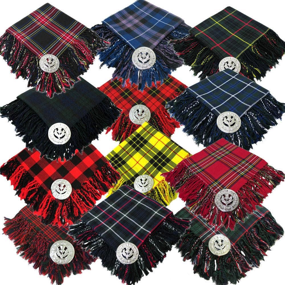Traditional Scottish Highland Acrylic Wool Tartan Fly Plaids with Thistle Brooch