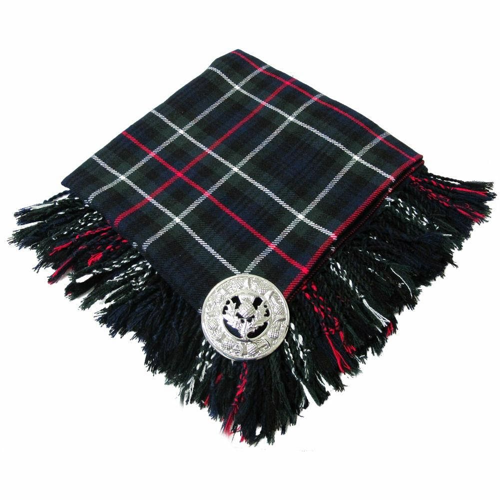 Traditional Scottish Highland Acrylic Wool Tartan Fly Plaids with Thistle Brooch