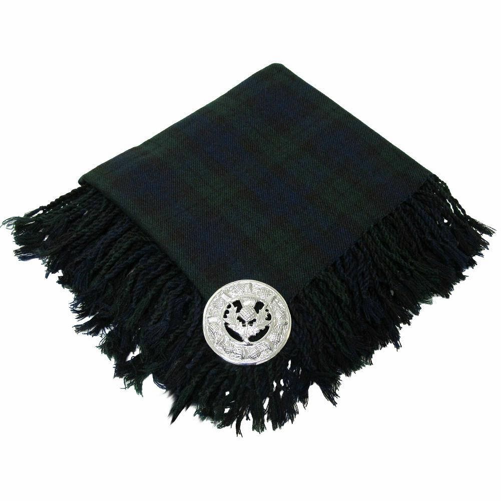 Traditional Scottish Highland Acrylic Wool Tartan Fly Plaids with Thistle Brooch