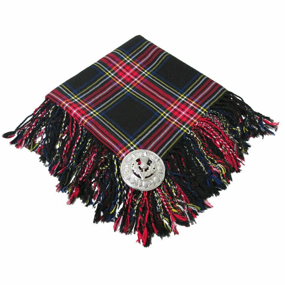 Traditional Scottish Highland Acrylic Wool Tartan Fly Plaids with Thistle Brooch