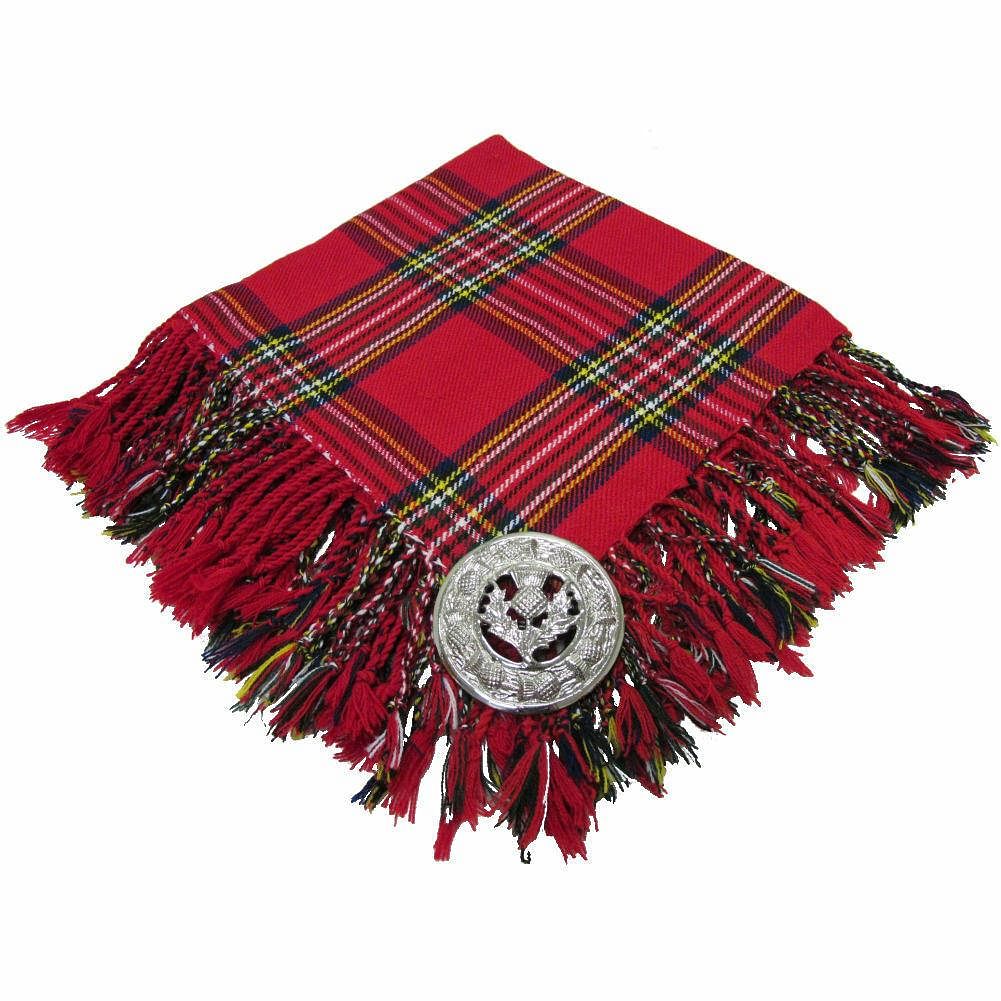 Traditional Scottish Highland Acrylic Wool Tartan Fly Plaids with Thistle Brooch