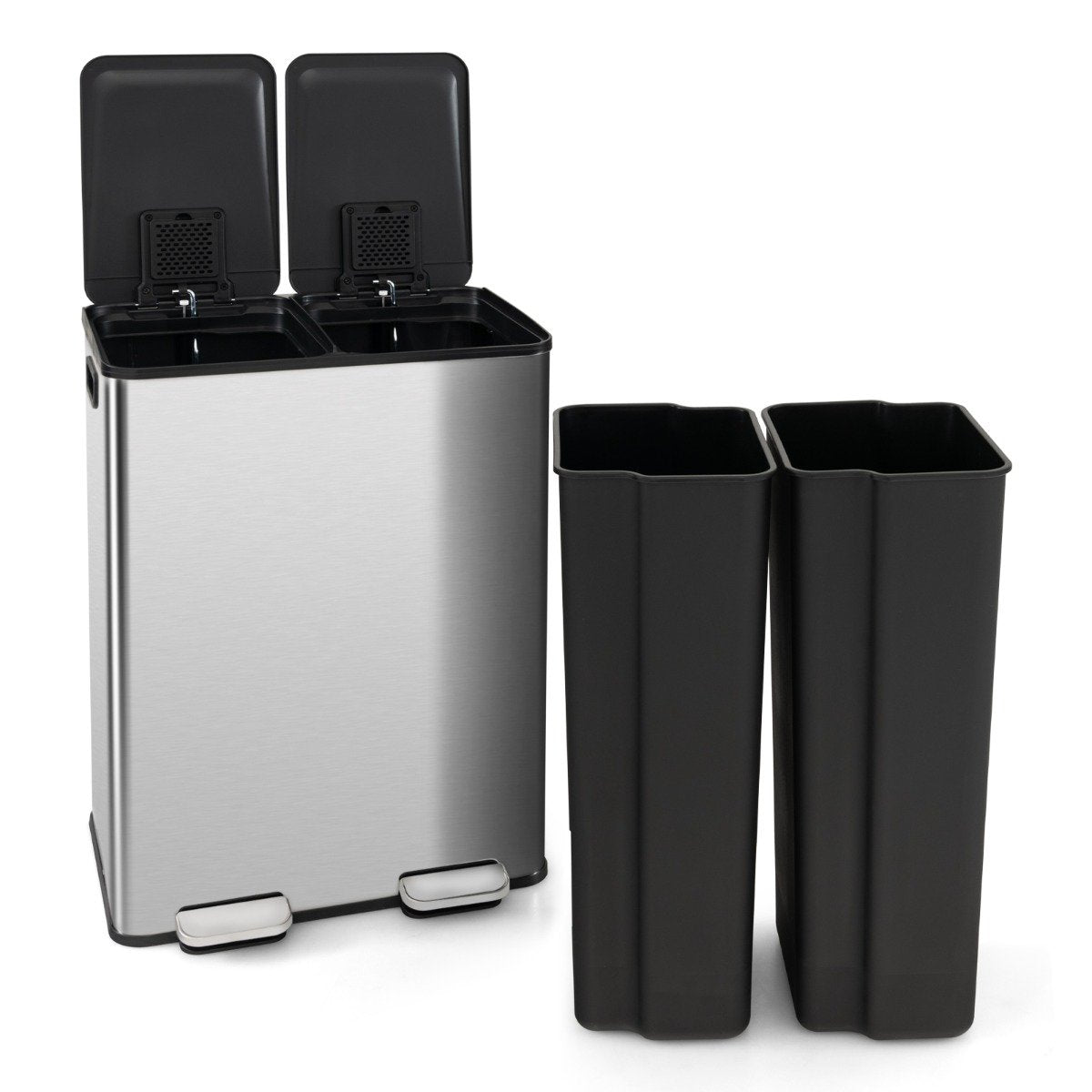 Trash Can with 2 Deodorizer Compartments and Soft Close Lids-Black