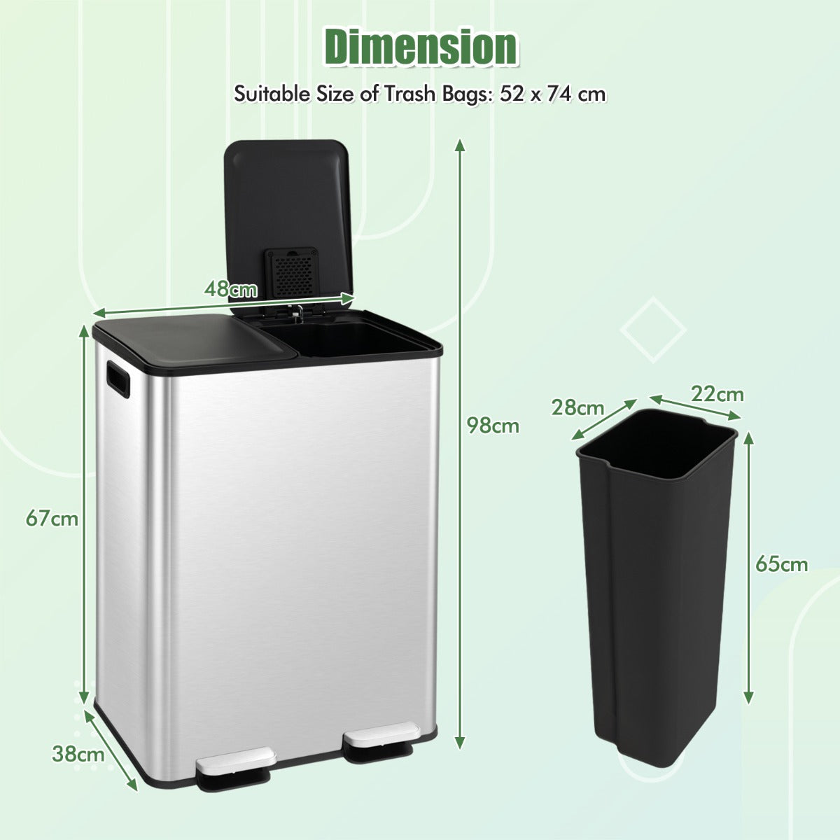 Trash Can with 2 Deodorizer Compartments and Soft Close Lids-Black