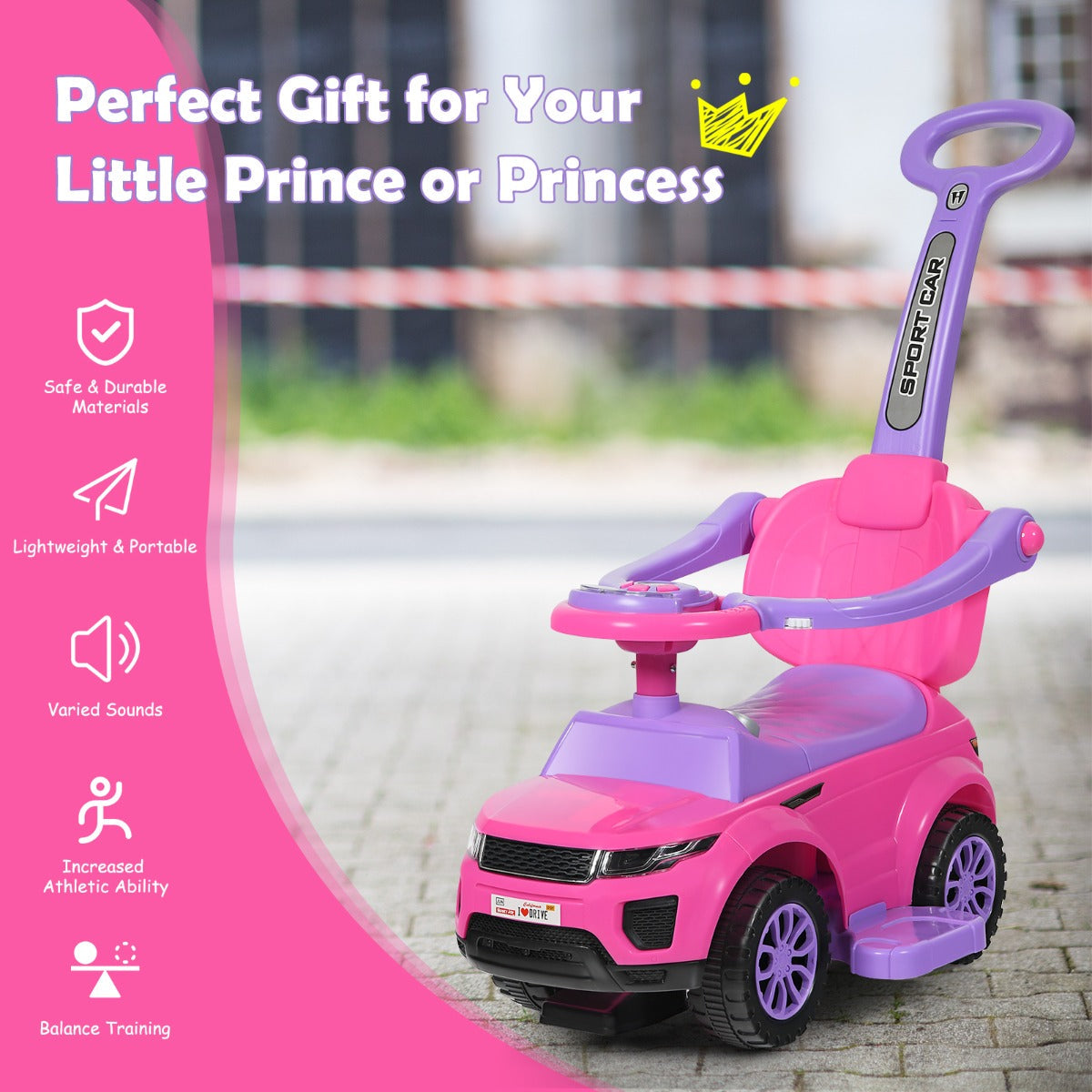 3 in 1 Ride on Push Car Stroller Sliding Walking Car-Black