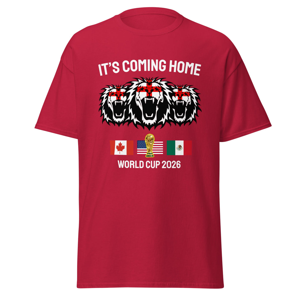 England World Cup 2026 T-Shirt It's Coming Home 3 Lions Football Shirt Red