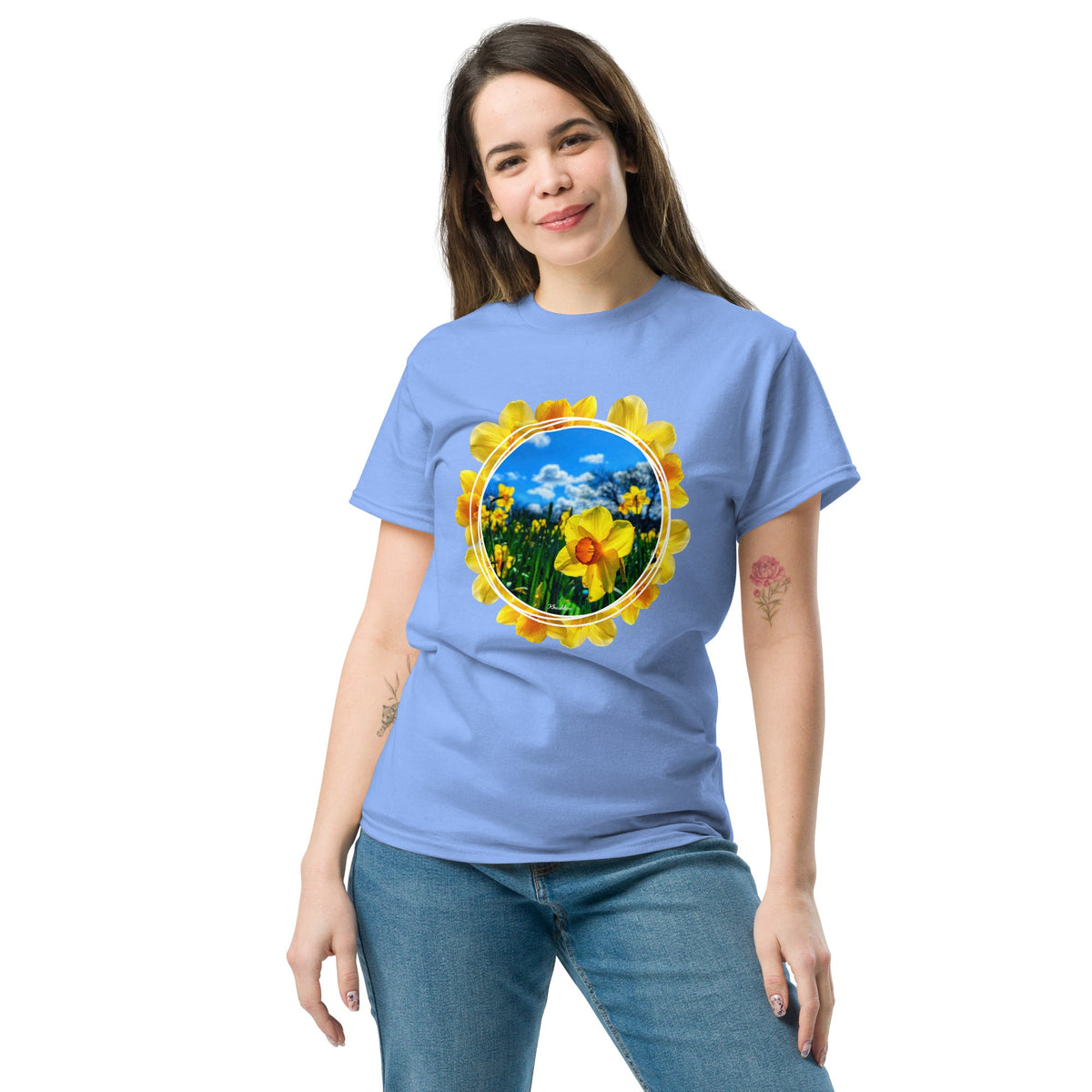 Women's Daffodil Print T-Shirt - Flower Bright Summer Shirt Trendy Fashion